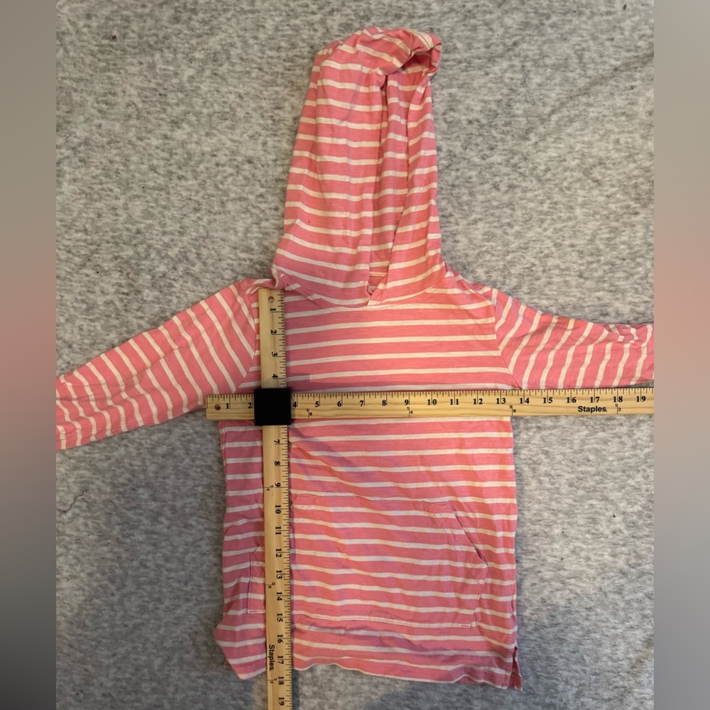 Quince Pink and White Striped Kids Long Sleeve Shirt with Hood, Size 8 - Picture 4 of 6